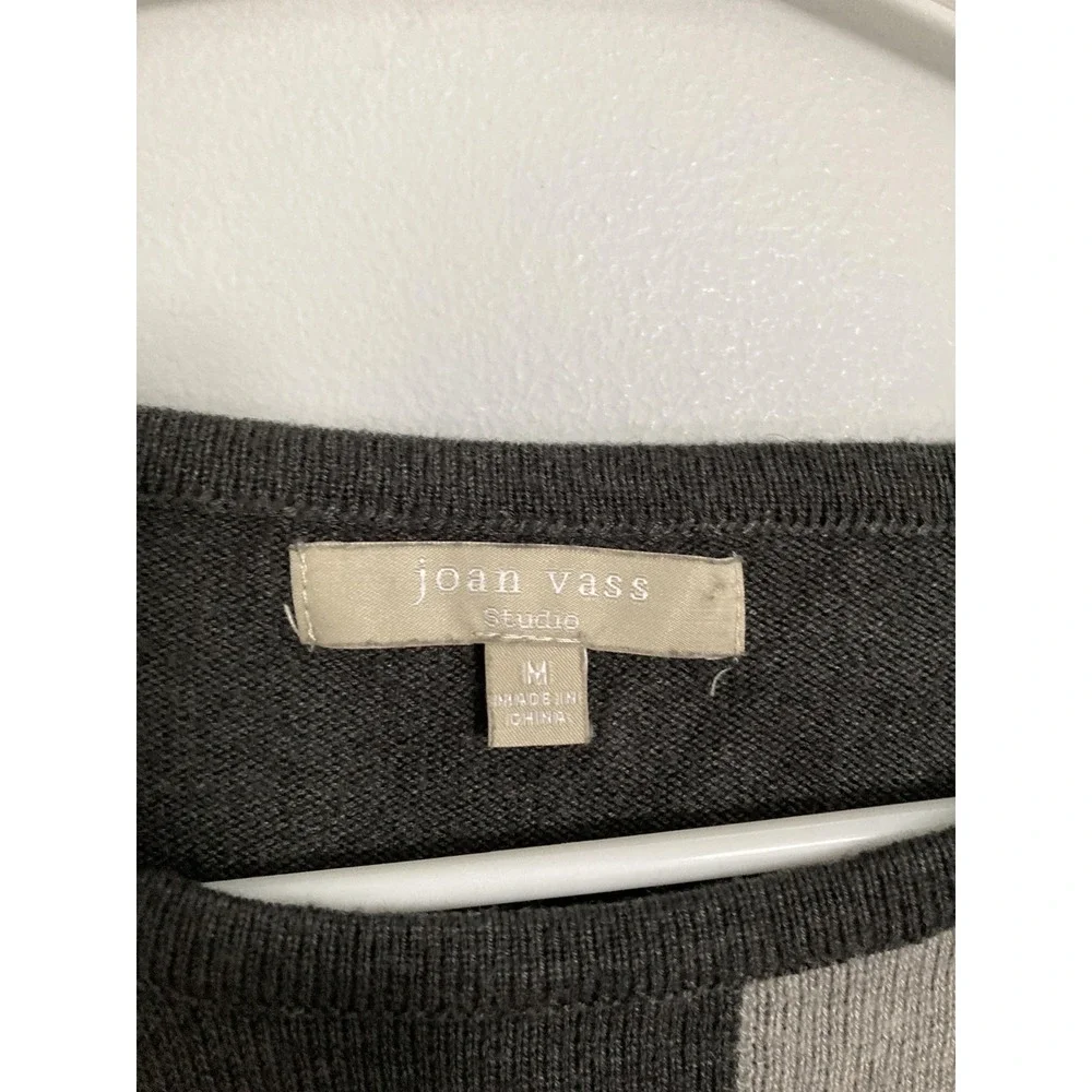 Joan Vass‎ Sweater Women M Gray Colorblock Geometric Knit Pullover Lightweight - Picture 5 of 10